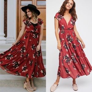 Free People All I Got Printed Maxi Dress Red Combo
